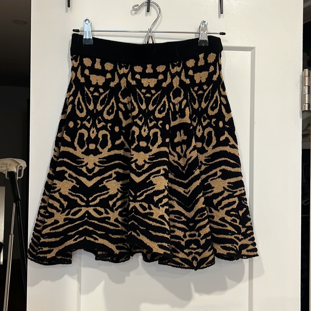 Torn by ronny kobo miniskirt in brown and black knit burnout pattern